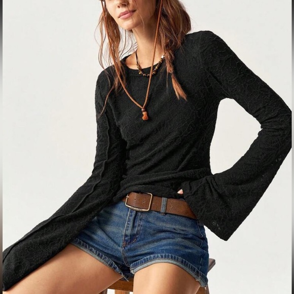 Boho brown lace patchwork bell sleeve top - Picture 15 of 16